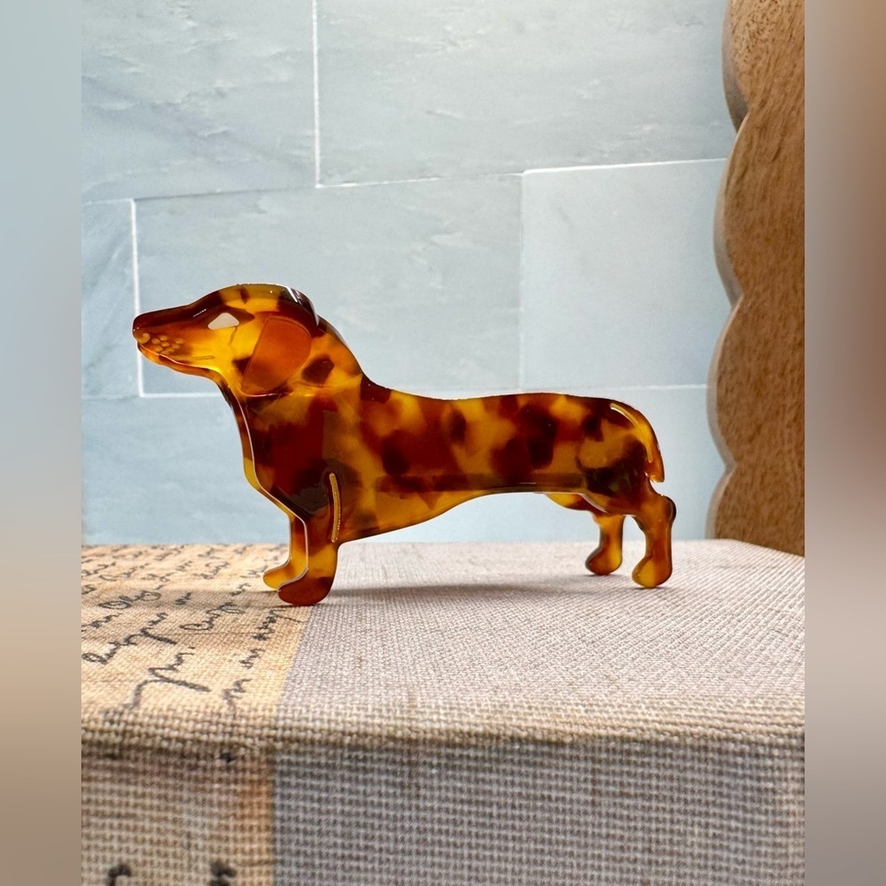 New Dachshund Weenie Dog Tortoiseshell Brown Acrylic Claw Hair Clip - 3.25”